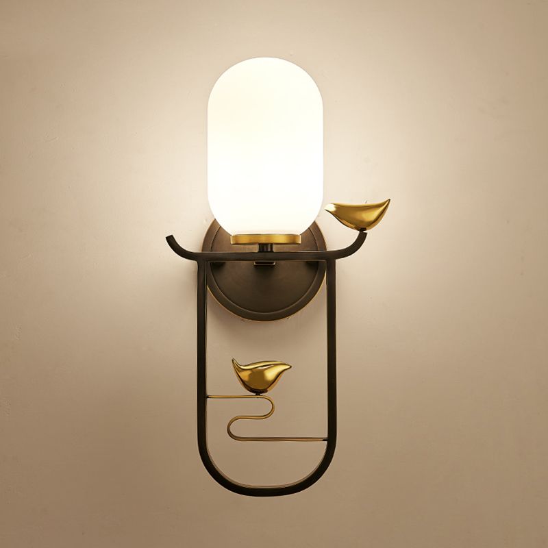 Gold Contemporary Sconce Light Fixtures White Glass Wall Lamp Sconce for Living Room
