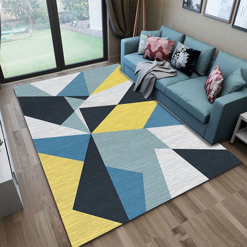 Casual Blue Tone Geometric Rug Modern Area Rug Polyester Stain Resistant Carpet for Living Room