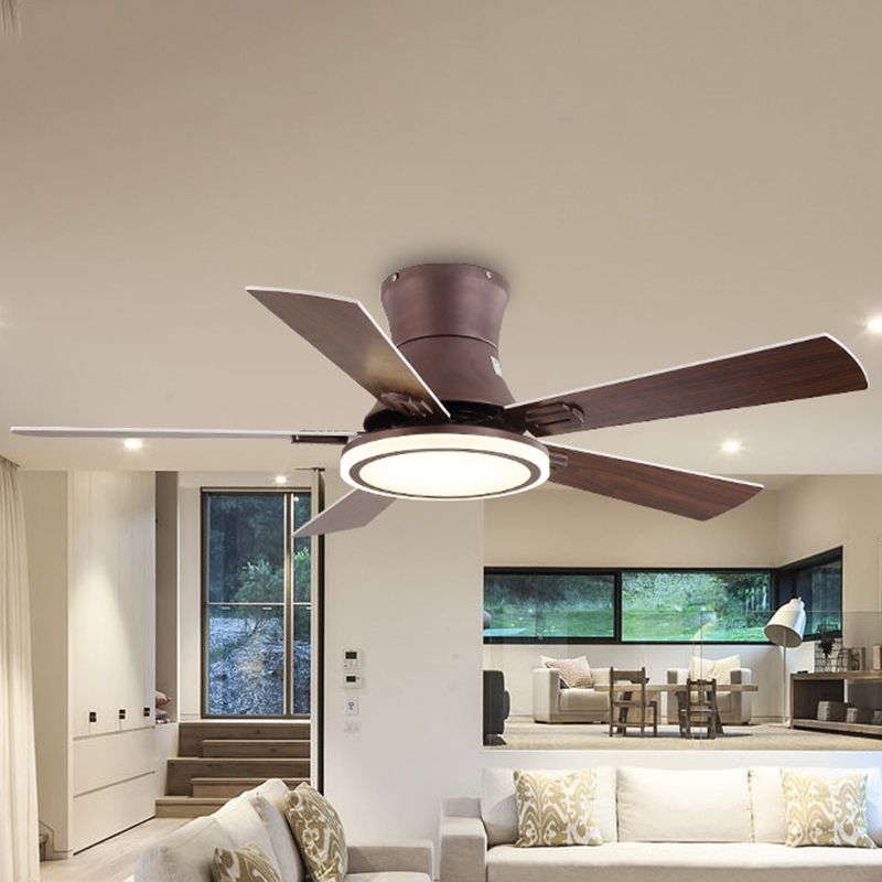 Luz de techo redondo de 48 "W LED Luz de montaje semi de metal marrón moderno Iluminación para sala de estar, 5 cuchillas