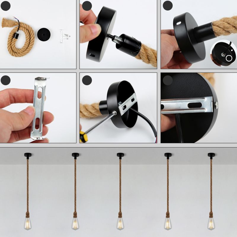 Vintage Bare Bulb Design Drop Lighting 1-Light Rope Pendant Light Fixture for Bar