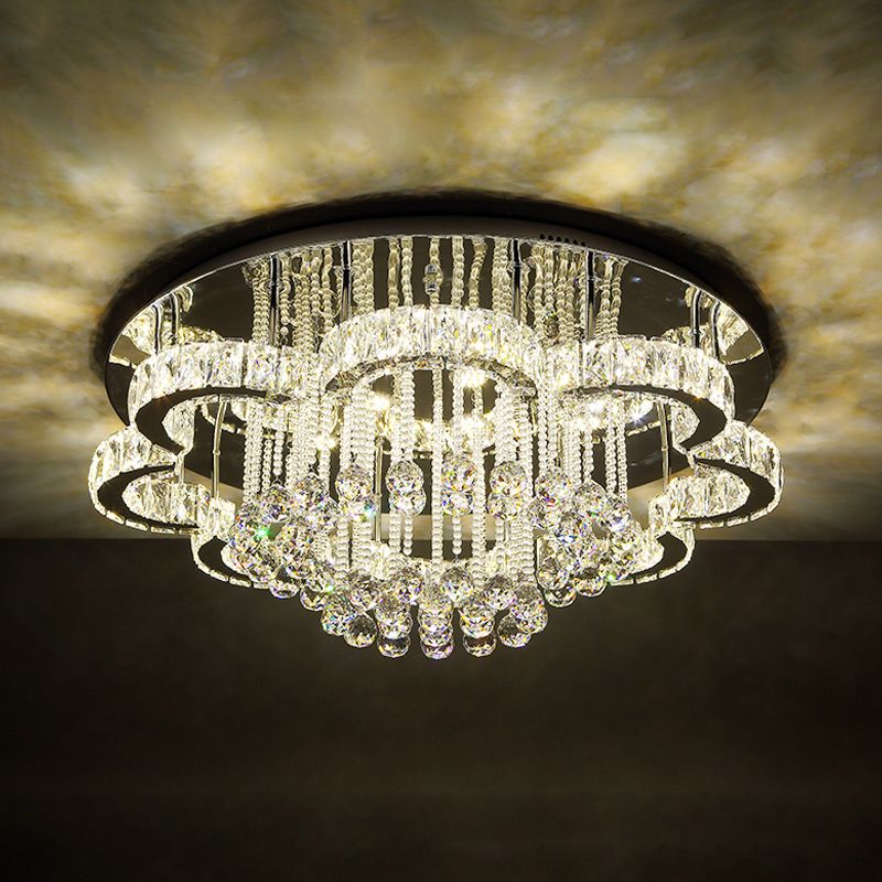 Moderne Blumen-Deckenleuchte, K9-Kristall, Wohnzimmer-LED-Unterputzbeleuchtung in Chrom