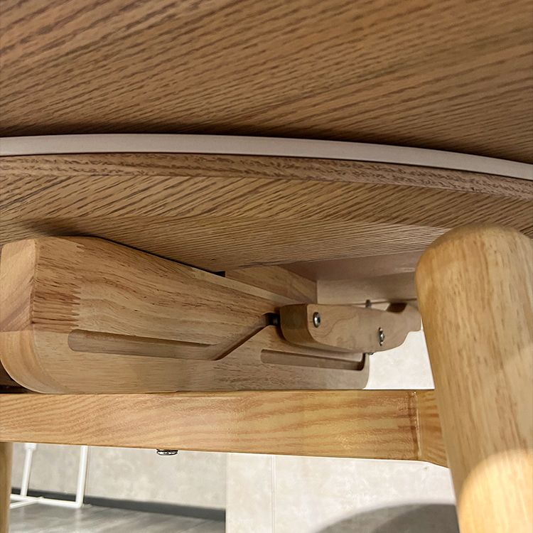 Modern Round Dining Table White Stone Tabletop with Solid Wood Legs