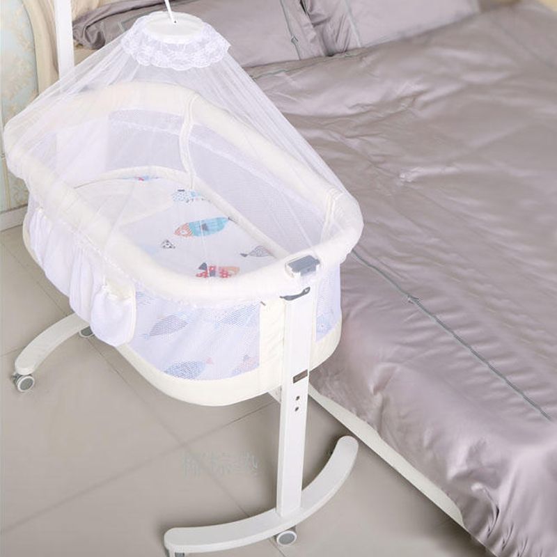 Contemporary Plastic Movable Nursery Bed with Mattress and Guardrail