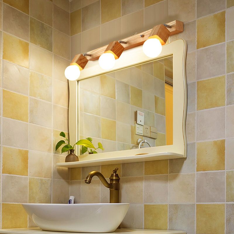 Simplicity Style Bar Wall Lighting Fixture Wooden Bathroom Wall Mounted Light in Beige