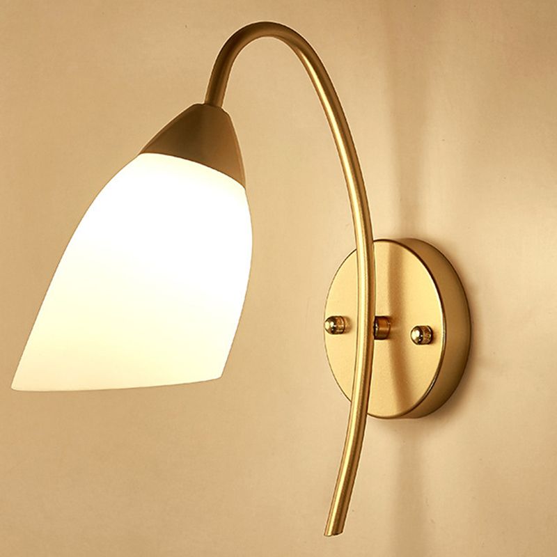 Gold Geometric Wall Lamp in Modern Creative Style Wrought Iron Wall Sconce with White Glass Shade