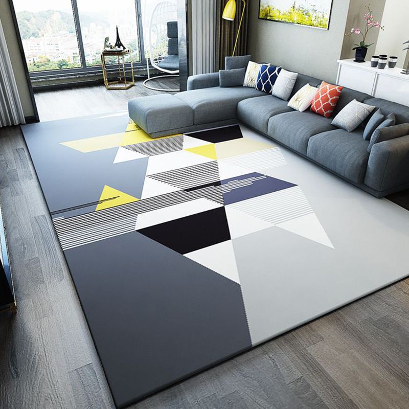 Multi-Color Living Room Rug Simple Geo Printed Carpet Cotton Blend Pet Friendly Machine Washable Rug