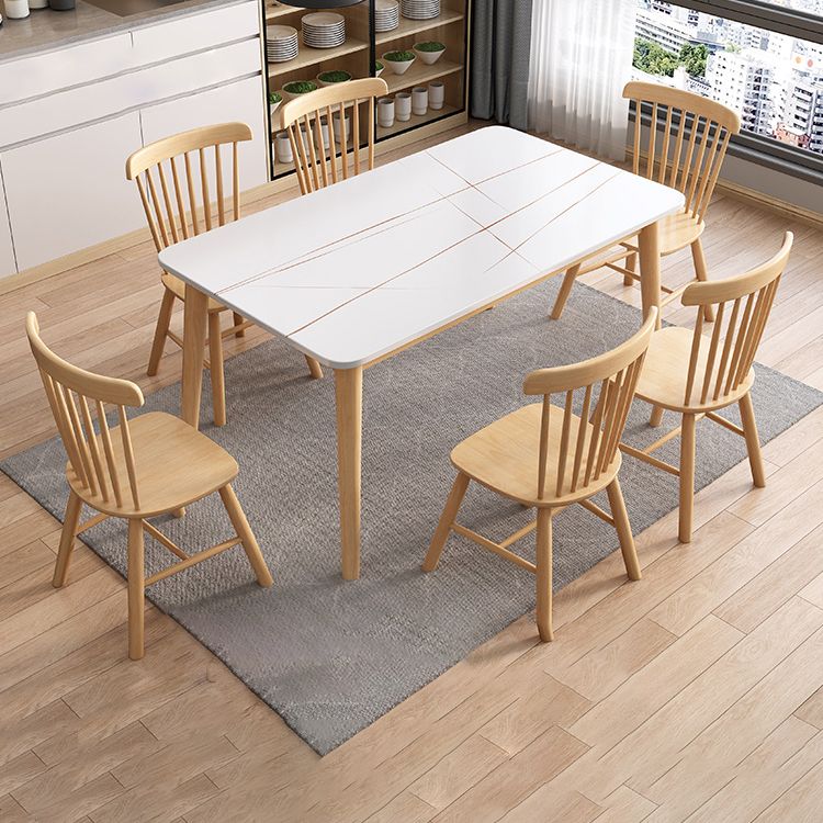 Modern Sintered Stone Dining Table¬†Set for 4/6 Dining Set with Rectangle Table and Windsor Chairs