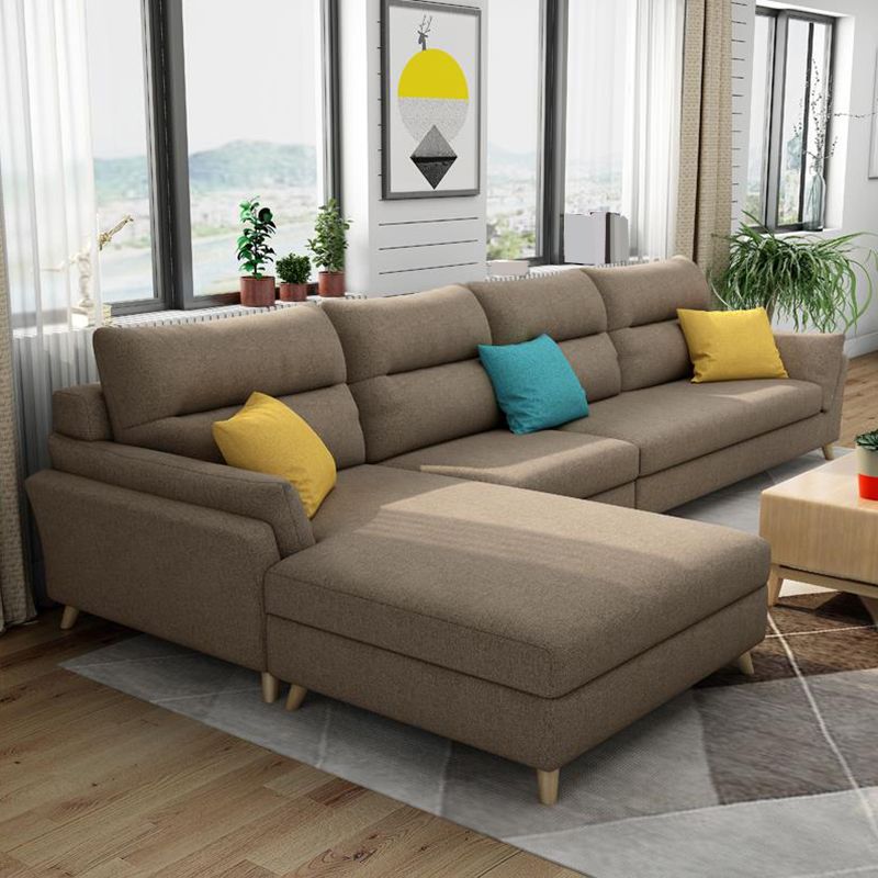Modern Slipcovered Sofa & Chaise Fabric Flared Arm Sectional