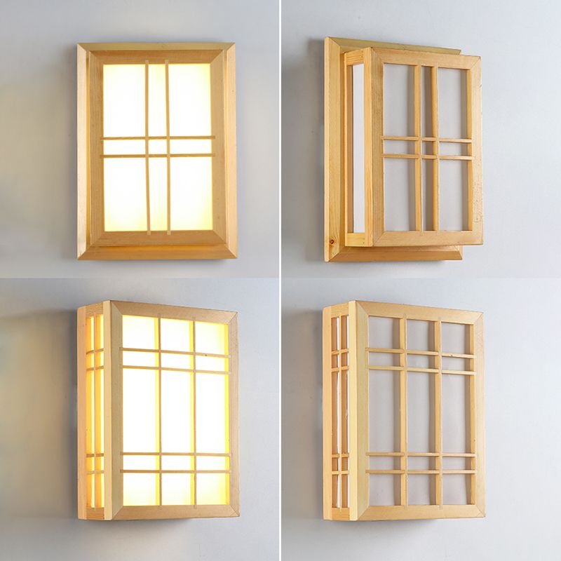 Rectangular Wood Wall Light Japanese 1-Light Wall Mount Light for Dining Room