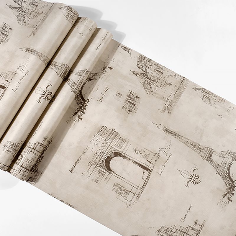 Coffee and Dress Room Wallpaper Eiffel Tower and Traditional European Buildings Design, 33' x 20.5", Non-Pasted