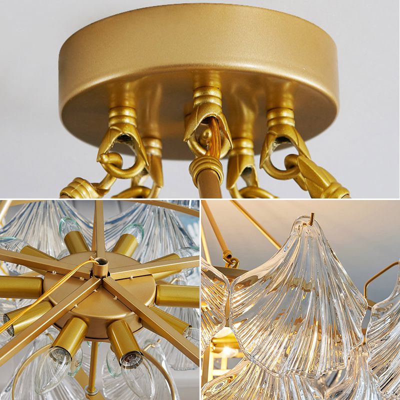 Traditional Style Glass Chandelier Lamp Gold Vintage Lighting Fixture for Living Room