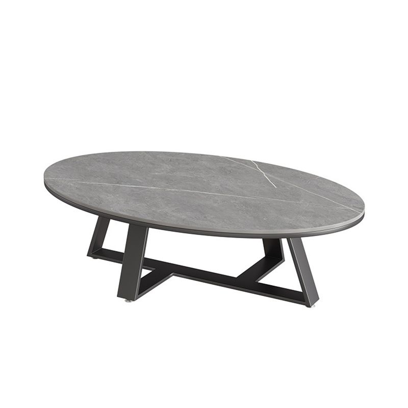 Metal Frame Elliptical Slate Top Coffee Cocktail Table - 17.7" H