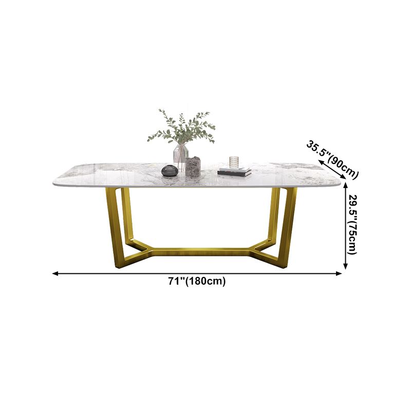 Traditioneller Luxus -Esstisch Rechteck Sintered Stone Trestle Tisch mit Goldrahmen