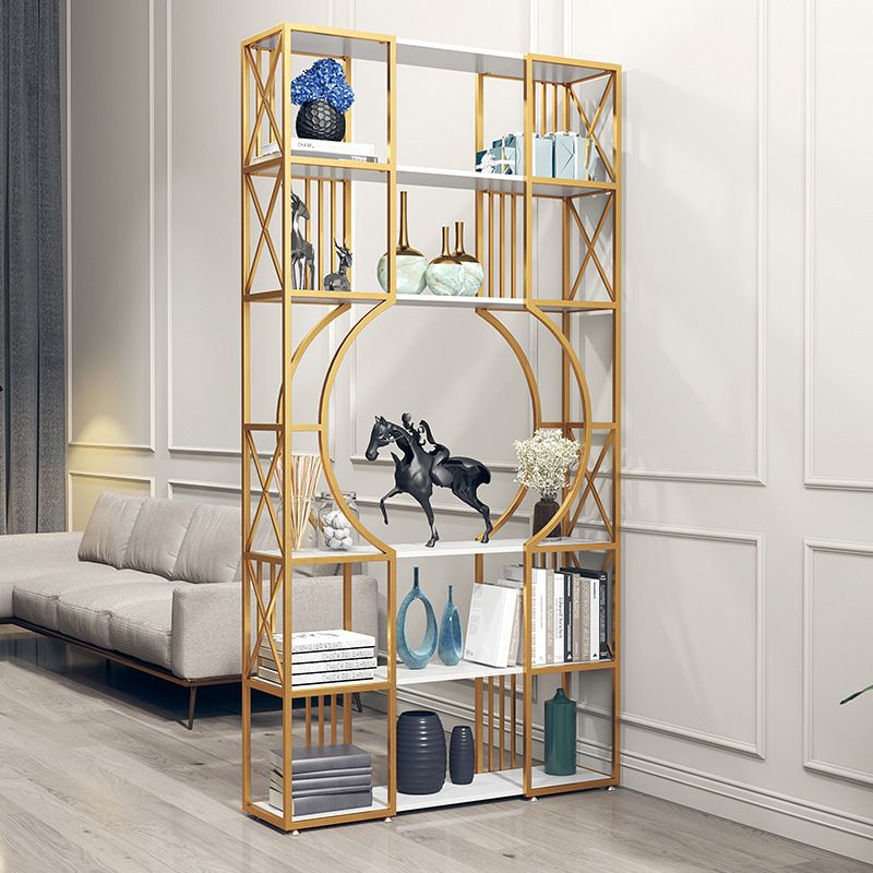 Engineered Wood and Metal Bookshelf Gold Glam Bookcase Open Shelf
