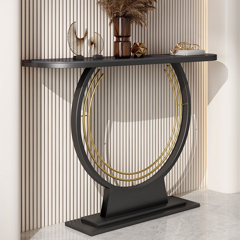 Contemporary Iron Console Sofa Table Stone Half Moon End Table for Hall