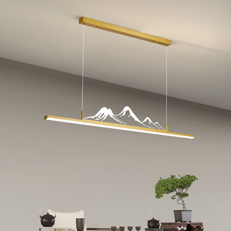 Chinese Modern Aluminum Chandelier Lamp Linear LED Island Pendant for Tea Room