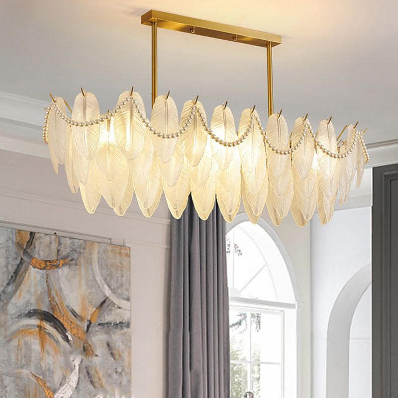 Feather-Shaped Island Light Fixtures Modernism Glass Island Pendant Lights in White Finish