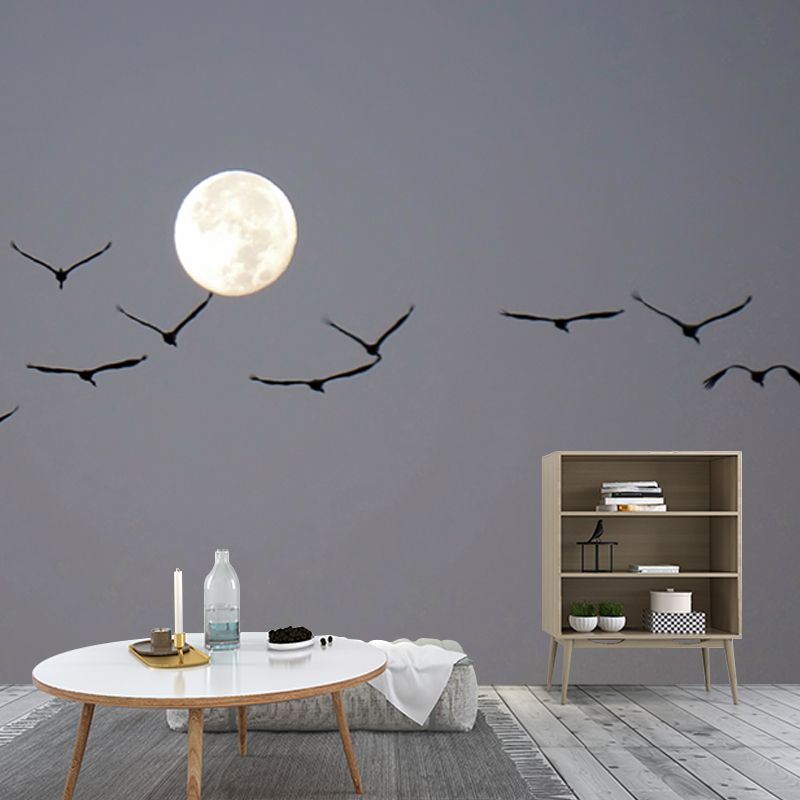 Full Moon and Gulls Mural Modern Waterproof Living Room Wall Art, Made to Measure