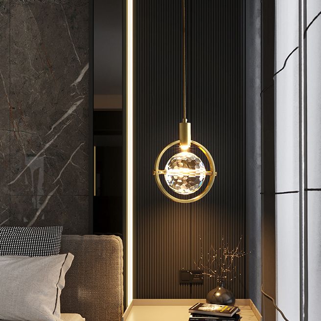 Global Hanging Pendant Light Nordic Crystal Bedroom Down Lighting Pendant in Gold