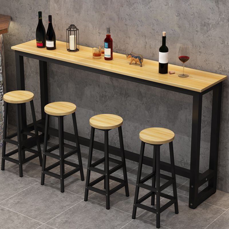 Indoor Modern Rectangle Trestle Bar Dining Table in Metal and Wood