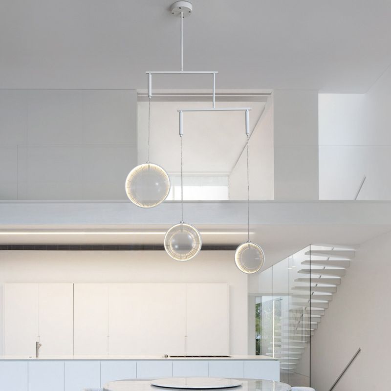 Lámpara de lente de vidrio transparente Simplicidad de 3 luces White Hanging Lighting para escalera