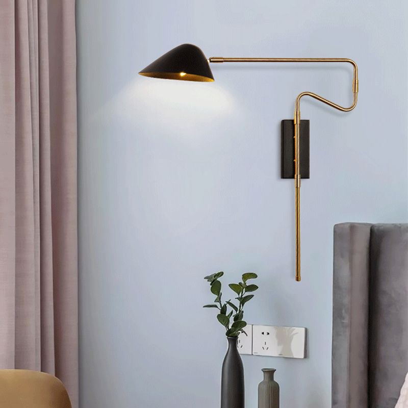 Modern Wall Sconce Geometric Shape Wall Light with Metal Shade for Bedroom in Black