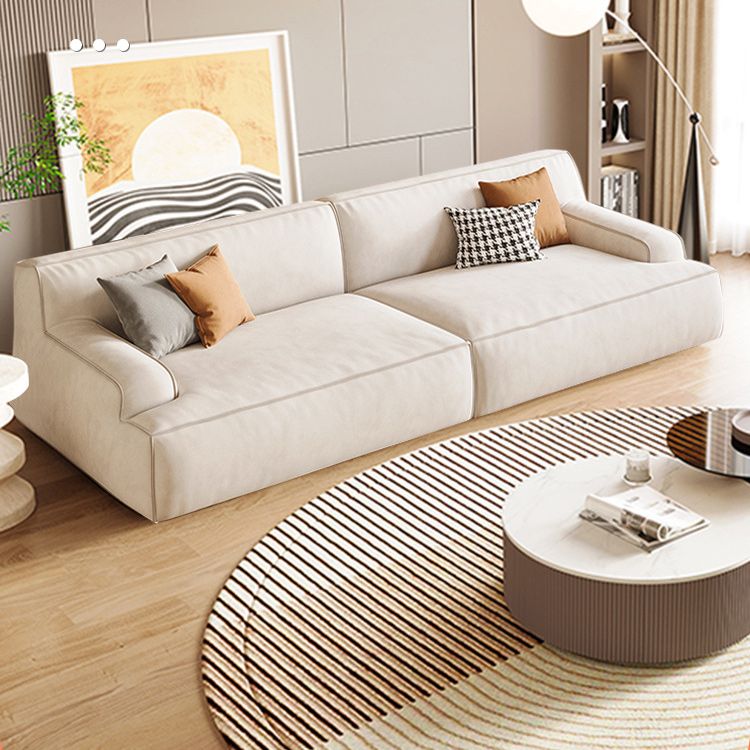 Beige Recessed Arm Sofa Tight Back Standard Sofa for Living Room