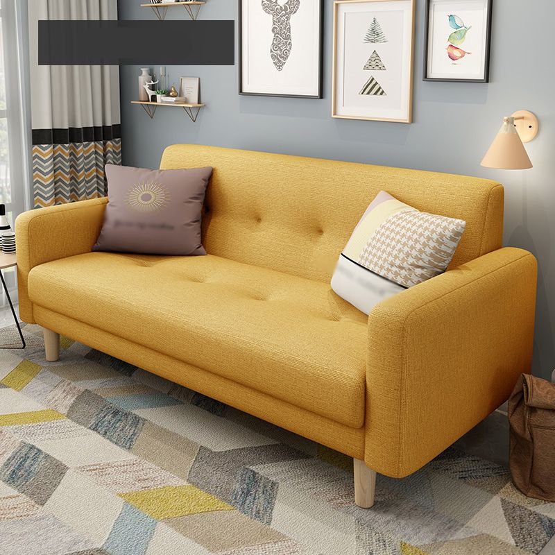Cotton Blend and Faux Leather Square Arm Tight Back Bench Seating