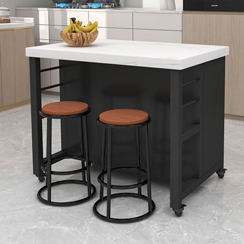 Faux Marble Top Kitchen Island Cart Modern Rectangle with 2 Drawers