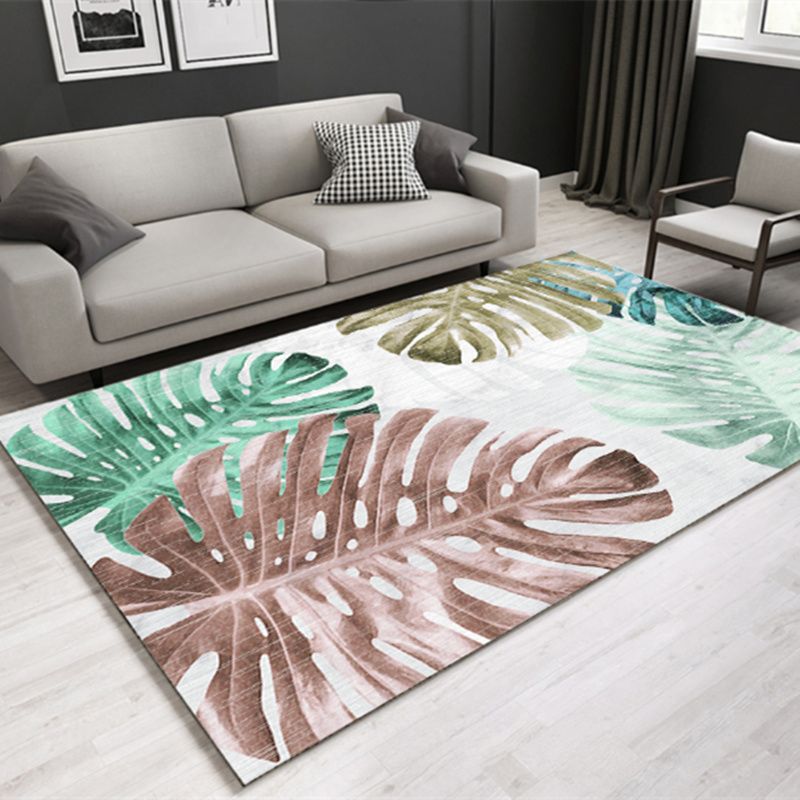 Gold Modern Rug Polyester Leaves Rug Non-Slip Backing Rug for Home Decor