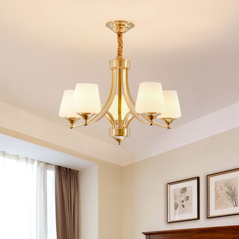 Multi-Head Hanging Light Fixtures Traditional Brass Chandelier Lamp with White Glass Shade