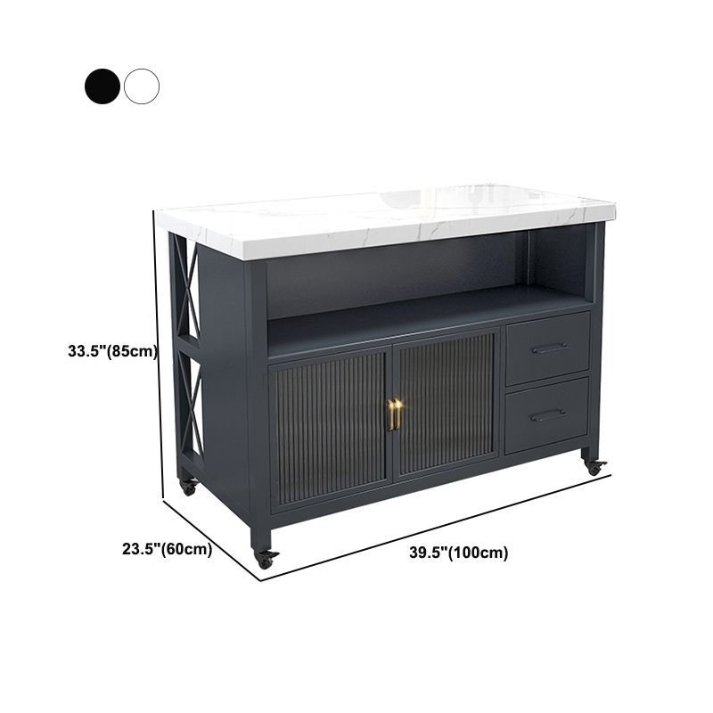 Modern Rolling Kitchen Cart Marble Kitchen Island Cart with Double Sided Cabinet