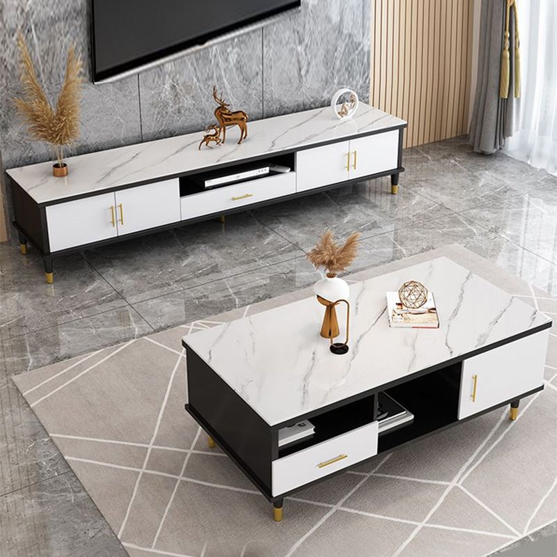 Slate Coffee or End Table with Storage Drawers Contemporary 4 Legs