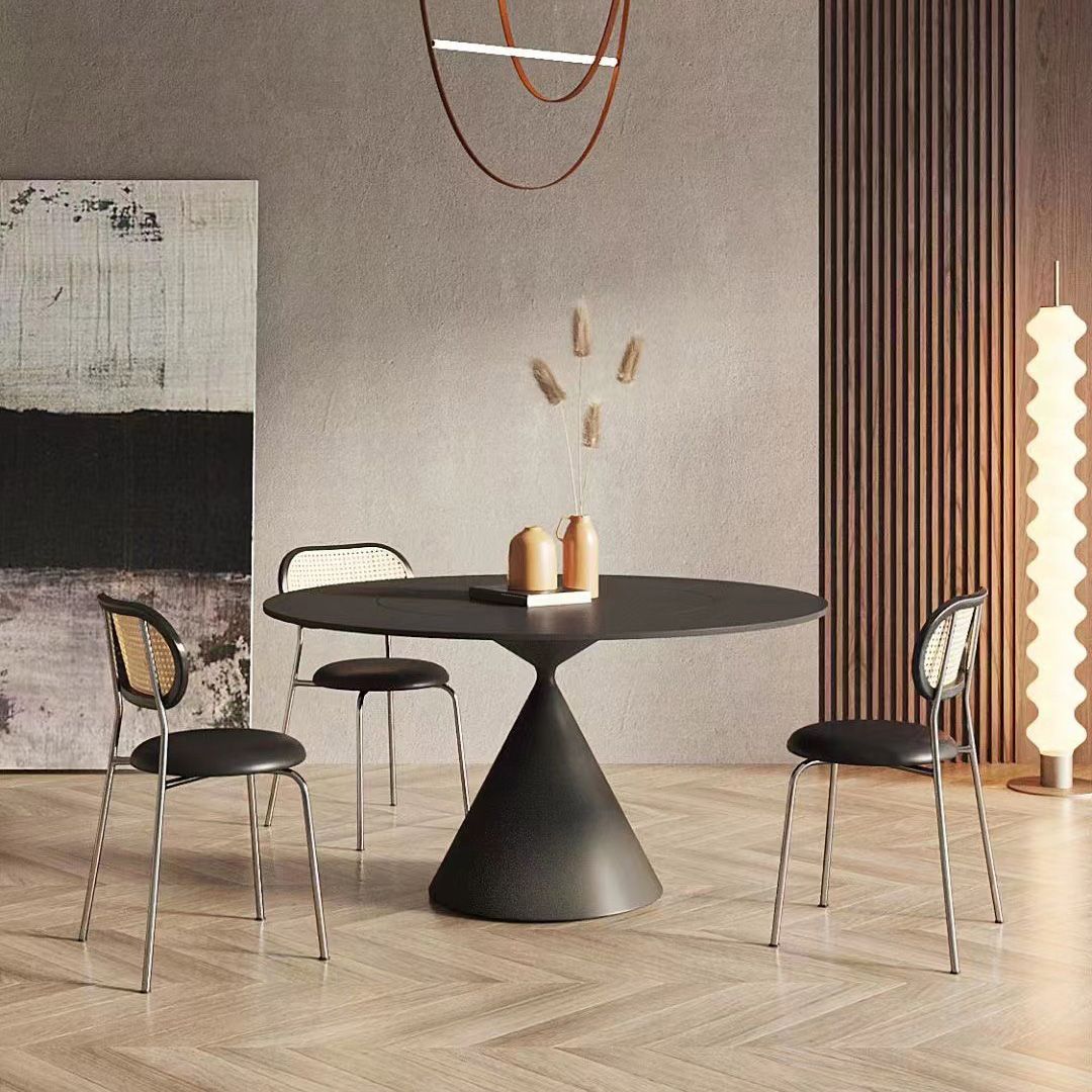 Contemporary Round Dining Table Sintered Stone Table with Metal Leg for Home Use