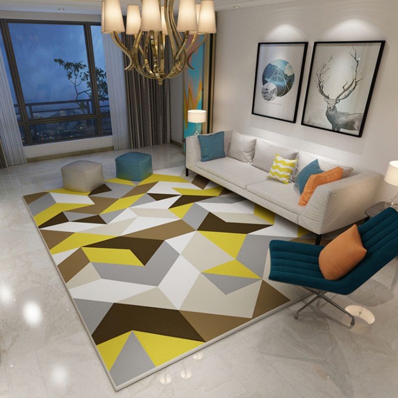 Unique Geometric Pattern Print Rug Multi-Colored Modern Rug Polyester Stain Resistant Pet Friendly Non-Slip Backing Rug for Room
