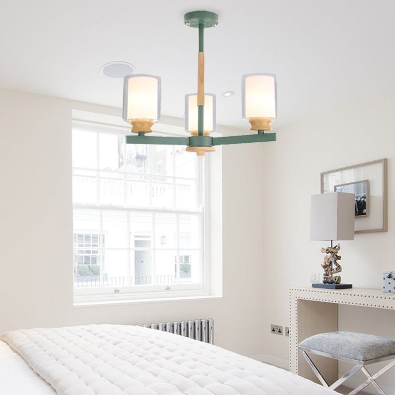 Makkaronzylinder Kronleuchter Anhänger Leicht Milchglas 3/5/6 Lichter hängende Decke Licht in Rosa/Gelb/Grün für Wohnzimmer