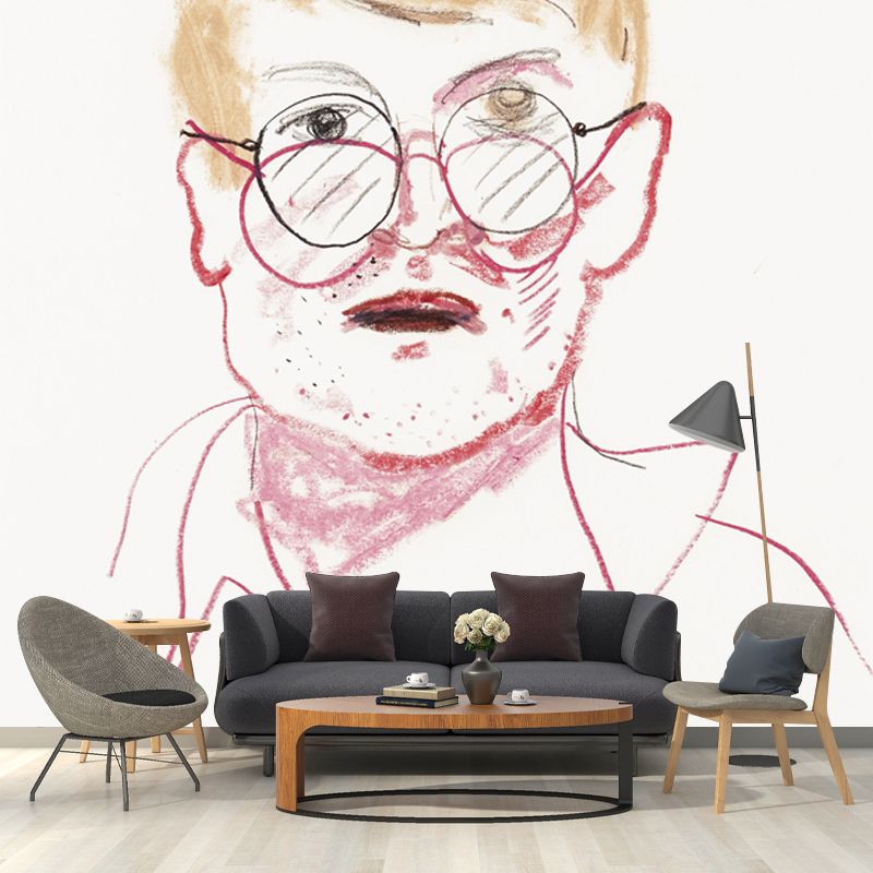 Full Size Man Portrait Murals Yellow-Red Non-Woven Cloth Wall Art, Waterproof, Custom Printed