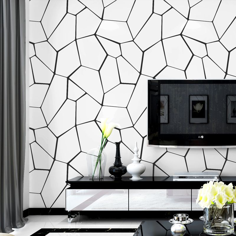 Dining Room Wallpaper with Black and White Geometries and Lines, 33'L x 20.5"W, Non-Pasted