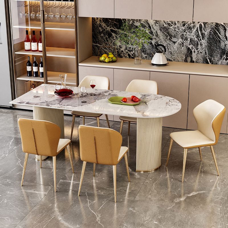 Luxury Free Form Dining Table Sintered Stone Home Fixed Double Base Table