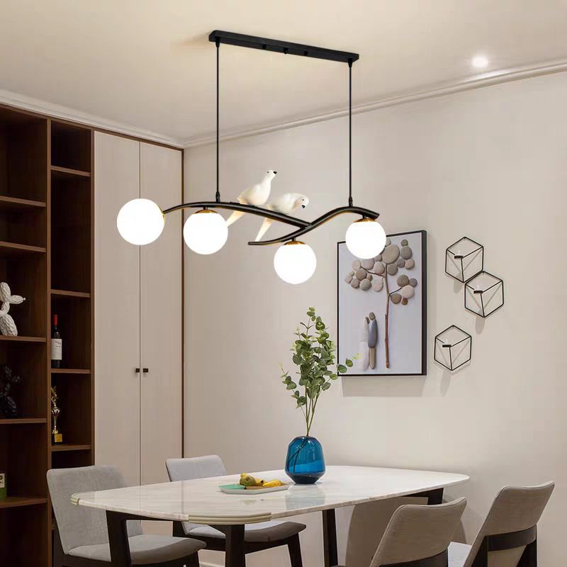 Iron and Glass Kitchen Island Fixture Modern 4 - Light Pendant Fixture in Black / Gold