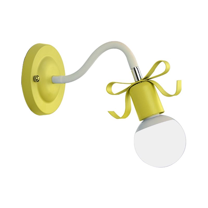 Metal Bare Bulb Wall Light with Bow Single Head Nordic Style Wall Lamp for Kindergarten