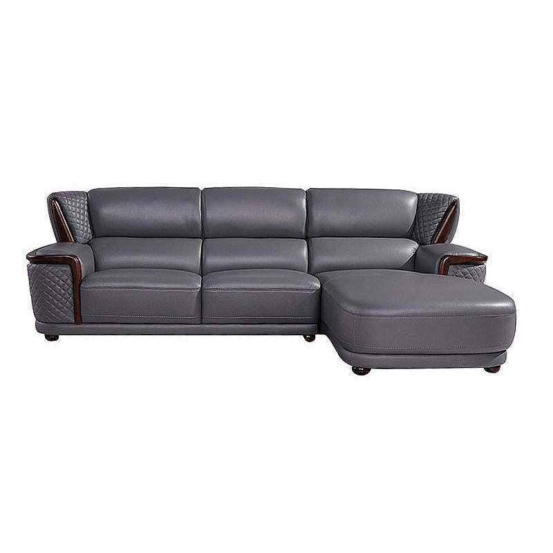 Genuine Leather Sectional Grey Cushion Back Sofa and Chaise for Living Room