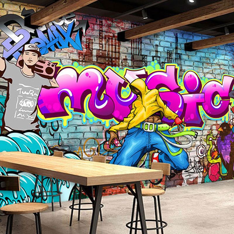 Straßengraffiti-Wandtapete in mehreren Farben, industrielle Wanddekoration für Cafés