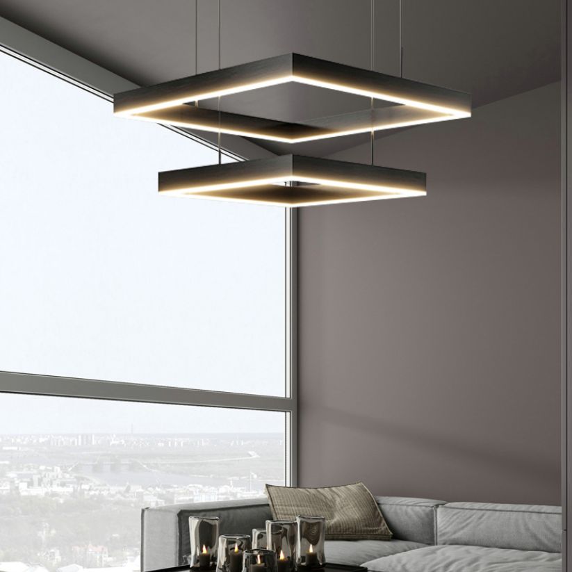 Modern Black Chandelier Multiple Squares Chandelier Lights Rectangular Metal Chandelier