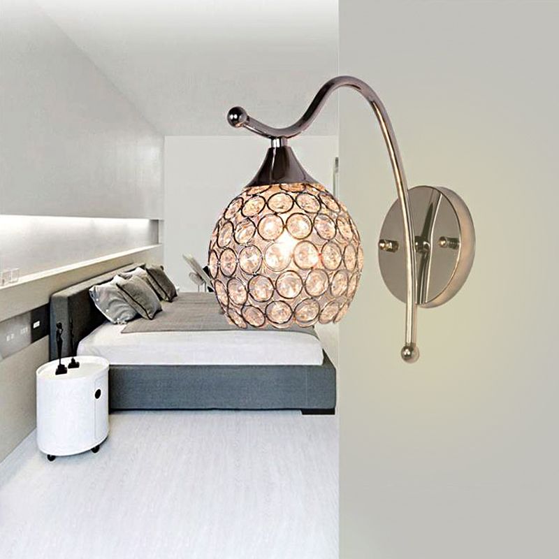 Dome Wall Sconce Light Modern Crystal 1 Light Corridor Wall Mounted Light with Chrome Backplate