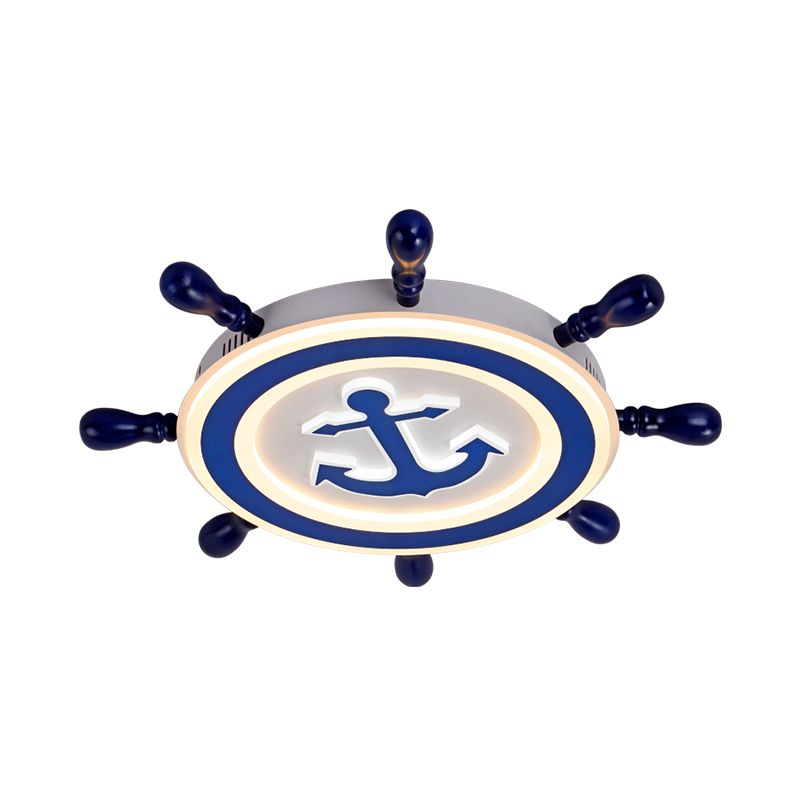 21.5"/25.5" Wide Rudder Metallic Ceiling Lamp Children Style LED Blue Flush Mount Light Fixture