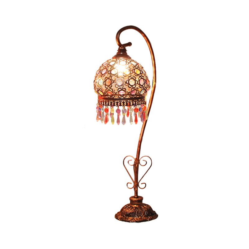 Bohemian Globe/Dome Night Table Lamp 1 Bulb Metal Task Lighting in Red/Brass for Living Room