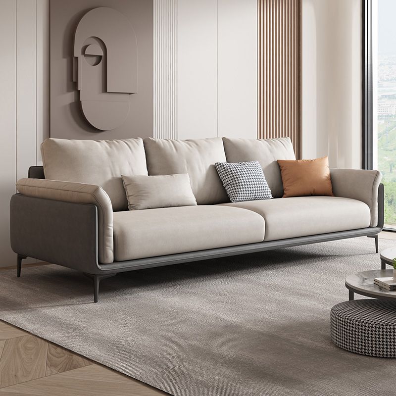 Faux Leather Stain Resistant Contemporary Sofa Couch in Beige