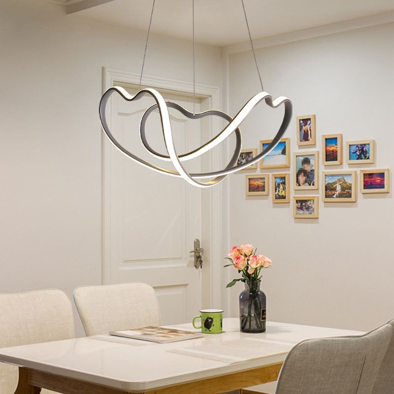 Grey Line Chandelier Lamp Simplicity Metal LED Strip Pendant Light for Dining Room