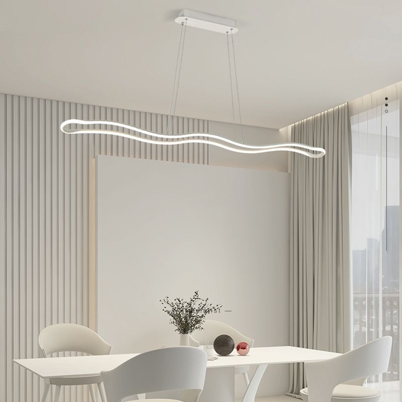 Minimalism LED Hanging Light Waves Metal Island Light Fixture for Dining Room